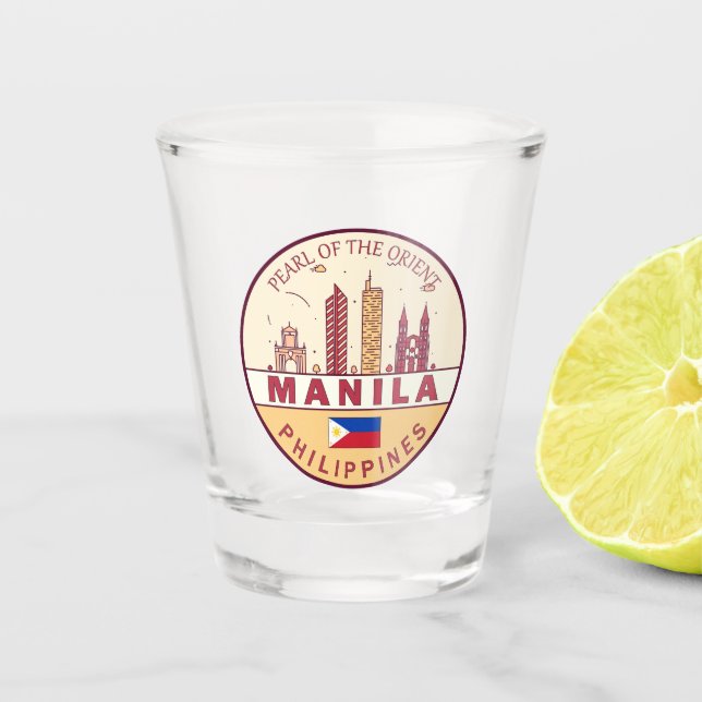 Manila Philippines City Skyline Emblem Shot Glass (Front)