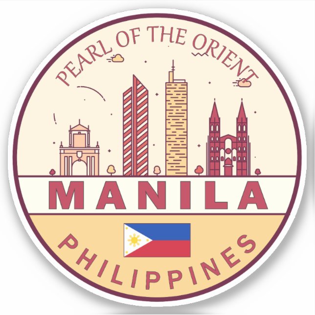 Manila Philippines City Skyline Emblem Sticker (Front)