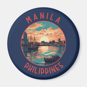 Manila Philippines Retro Distressed Circle Magnet