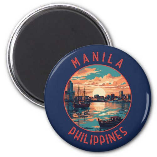 Manila Philippines Retro Distressed Circle Magnet