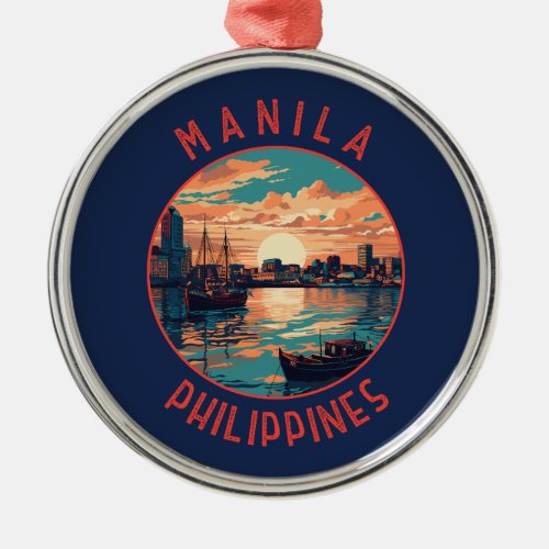 Manila Philippines Retro Distressed Circle Metal Ornament