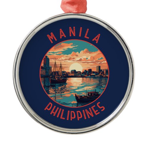 Manila Philippines Retro Distressed Circle Metal Ornament