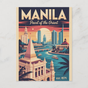 Manila Philippines Retro Travel Poster Art Holiday Postcard