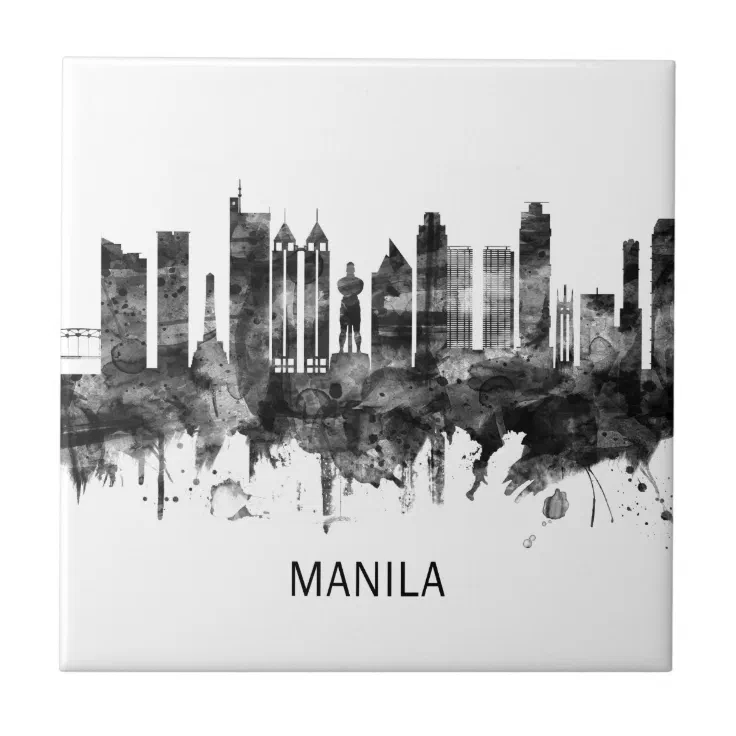Manila Philippines Skyline BW Ceramic Tile Zazzle