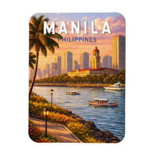 Manila Philippines Skyline Illustration Travel Art Magnet