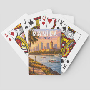 Manila Philippines Skyline Illustration Travel Art Poker Cards
