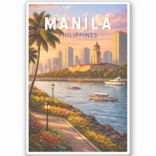 Manila Philippines Skyline Illustration Travel Art Sticker
