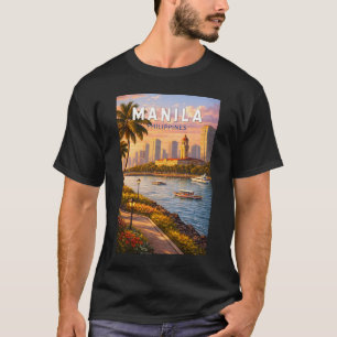 Manila Philippines Skyline Illustration Travel Art T-Shirt