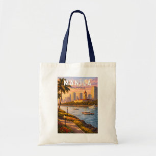 Manila Philippines Skyline Illustration Travel Art Tote Bag