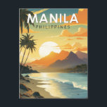 Manila Philippines Travel Art Vintage Postcard<br><div class="desc">Manila retro vector travel design. Manila,  the capital of the Philippines,  is a densely populated bayside city on the island of Luzon,  which mixes Spanish colonial architecture with modern skyscrapers.</div>