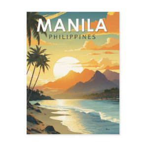 Manila Philippines Travel Art Vintage Postcard