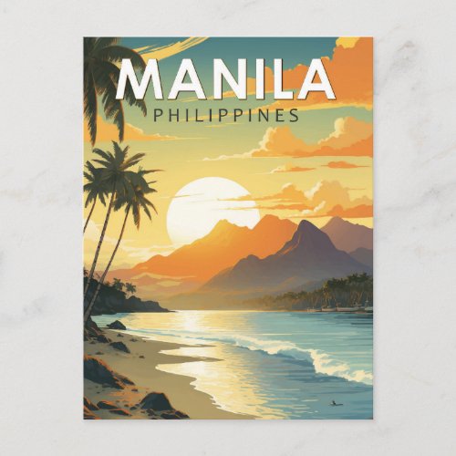 Manila Philippines Travel Art Vintage Postcard