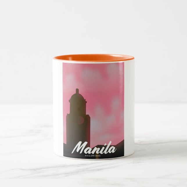 Manila Philippines travel poster. Two-Tone Coffee Mug (Center)