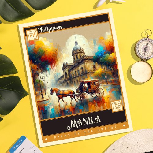 Manila Philippines  Vintage Painting Postcard