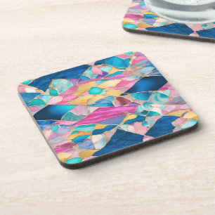 “Manilva” Blue Pink Sand Fractured Waves Beverage Coaster