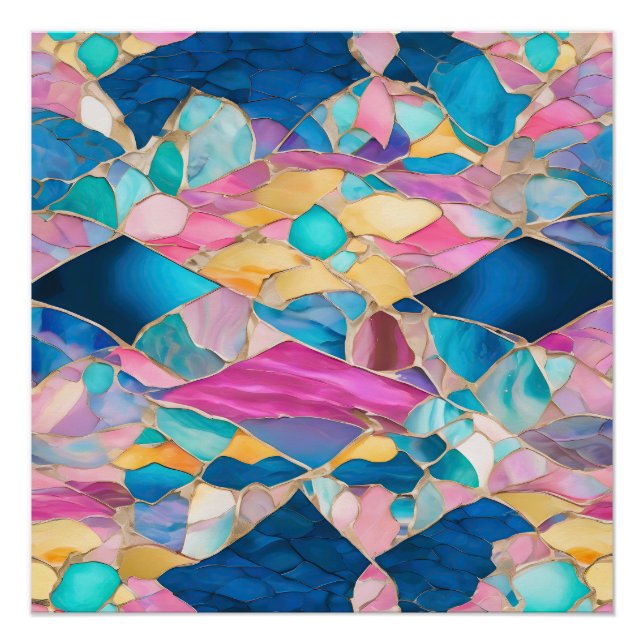 “Manilva” Blue Pink Sand Fractured Waves Poster (Front)