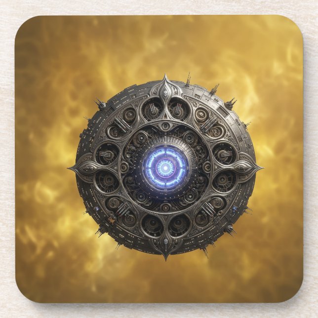 Manipulated Julia Fractal On Gold Background Beverage Coaster (Front)