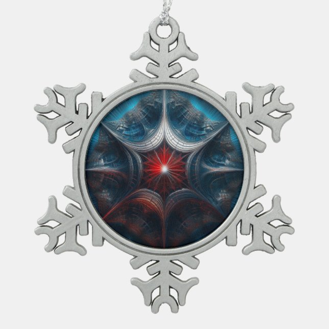 Manipulated Mandelbrot with Starburst Center  Snowflake Pewter Christmas Ornament (Front)