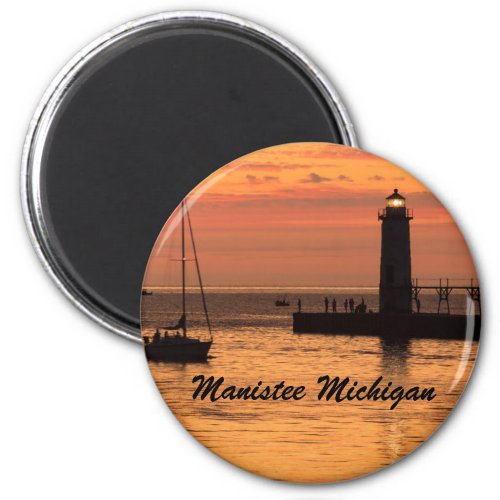 Manistee Michigan Lighthouse Sunset Magnet