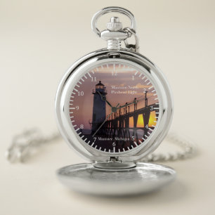 Manistee North Pierhead Light sunset pocket watch