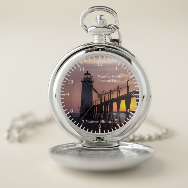 Manistee North Pierhead Light sunset pocket watch (Inside)