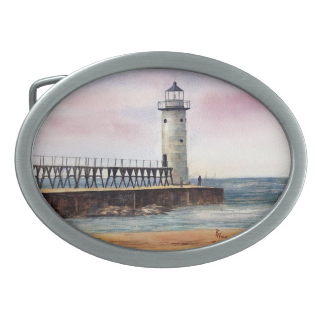 Manistee North Pierhead Lighthouse Belt Buckle (Front)