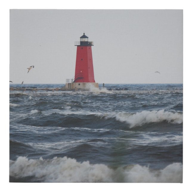 Manistique East Breakwater Light  Faux Canvas Print (Front)