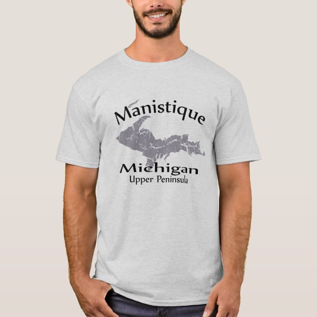 Manistique Michigan Map Design T-shirt (Front)