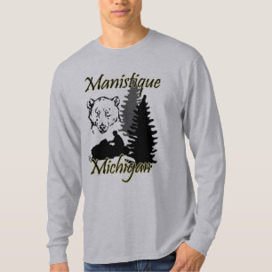Manistique Michigan Snowmobile Bear Grey T-Shirt