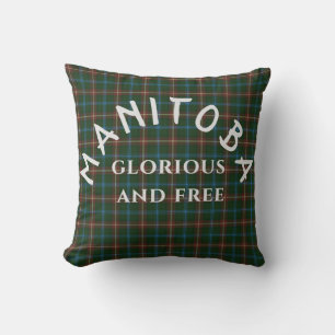 Manitoba Motto and Tartan Throw Pillow
