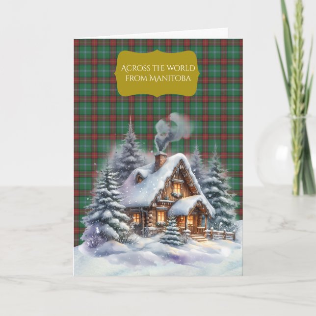 Manitoba Provincial Tartan Across World Christmas Holiday Card (Front)