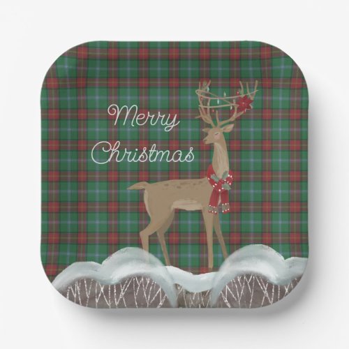 Manitoba Provincial Tartan and Christmas Deer  Paper Plates