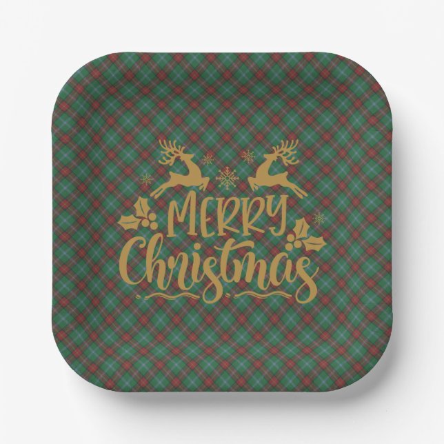 Manitoba Provincial Tartan Christmas Paper Plates (Front)