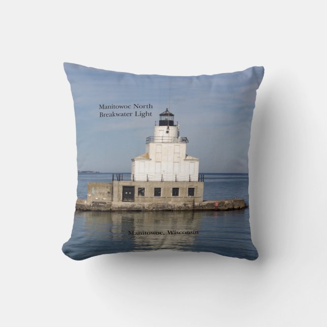 Manitowoc North Breakwater Light square pillow (Front)