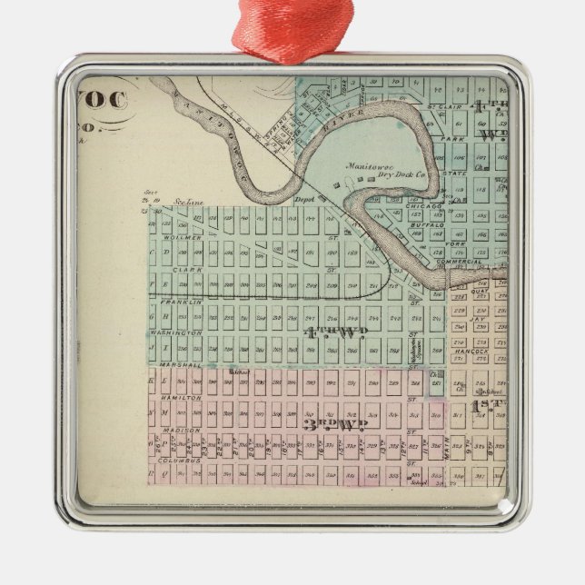 Manitowoc, Sheboygan and Hilbert, Wis Metal Ornament (Front)