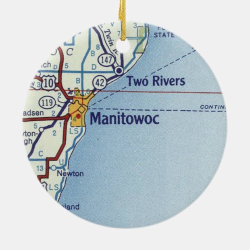 Manitowoc Vintage Map Ceramic Ornament