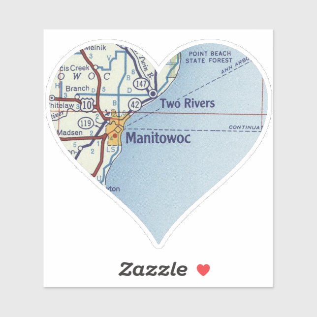 Manitowoc WI Vintage Map Sticker (Sheet)
