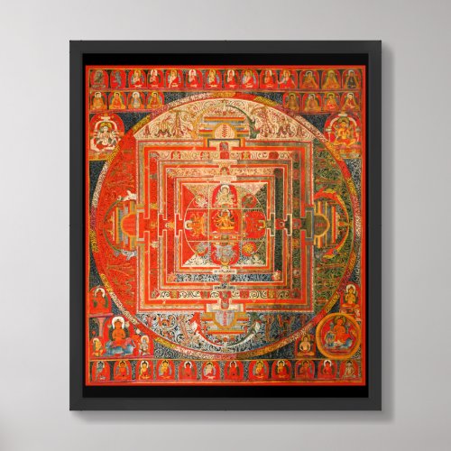 Manjuvajra Buddha Mandala Thangka Tibet circa 1450 Framed Art