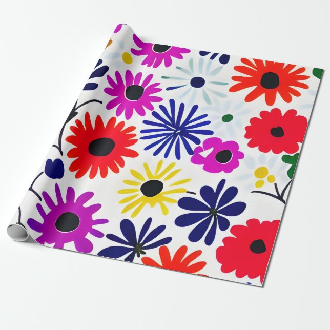MankDhani Colorful Flowers Pattern Wrapping Paper (Unrolled)