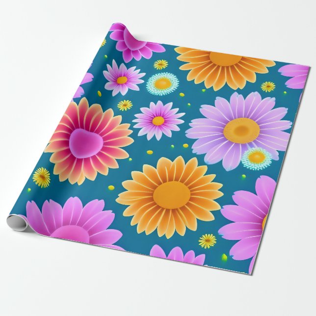MankDhani Colorful Flowers Pattern Wrapping Paper (Unrolled)