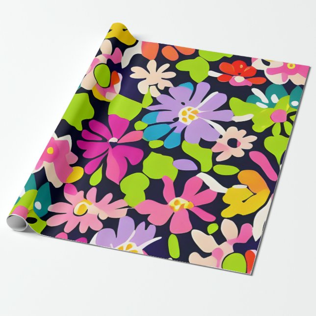 MankDhani Colorful Flowers Pattern Wrapping Paper (Unrolled)