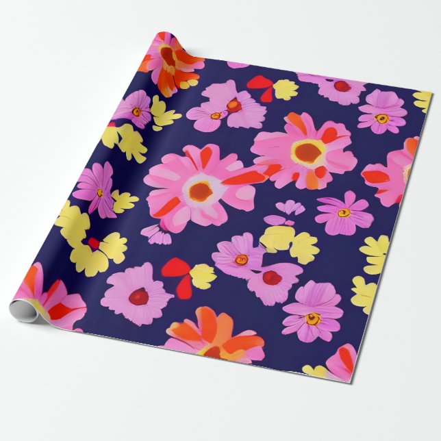MankDhani Colorful Flowers Pattern Wrapping Paper (Unrolled)