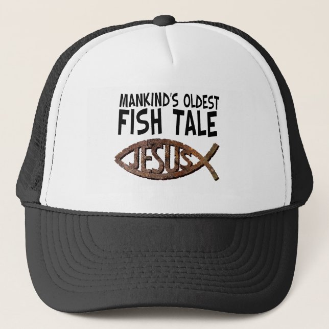 Mankind's Oldest Fish Tale Trucker Hat (Front)