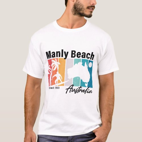 Manly Beach Australia Vintage Retro Souvenirs 80s T_Shirt