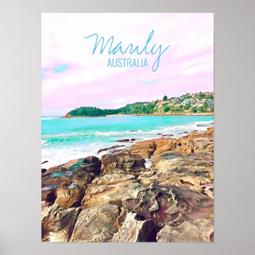 Manly Beach ocean surf Australia travel Poster