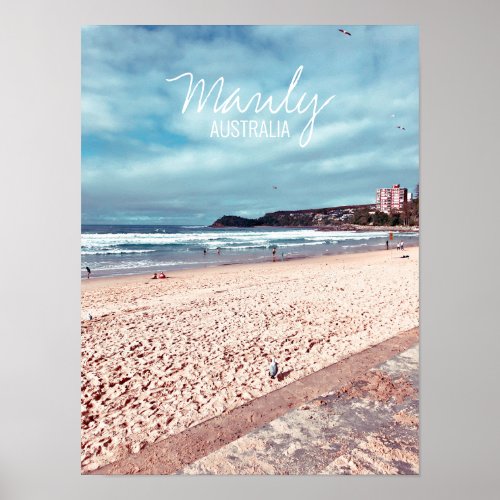 Manly Beach retro Australia travel Poster