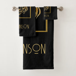 Manly Black and Gold Tiger Face Towel Set