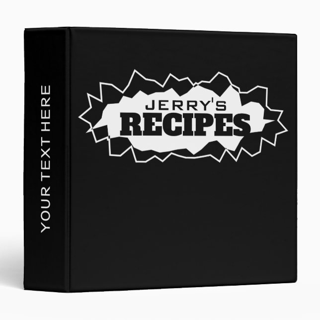 Manly black and white recipe binder book for men (Front/Spine)