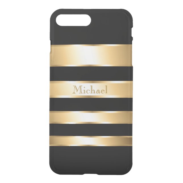 Manly Gold Black Stripes Monogram Uncommon iPhone Case (Back)