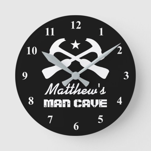 Manly hammer logo car garage or mancave wall clock